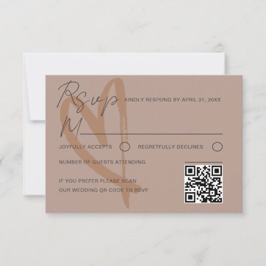 Modern Neutral Heart Wedding RSVP Card (正面)