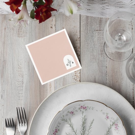 Modern Neutral Monogram Botanical Napkin スタンダードカクテルナプキン