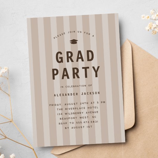 Modern Neutral Sporty Stripes Graduation Party 招待状