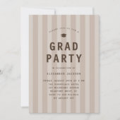 Modern Neutral Sporty Stripes Graduation Party 招待状 (正面)