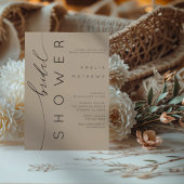 Modern Neutral Tan & Typography Bridal Shower  招待状