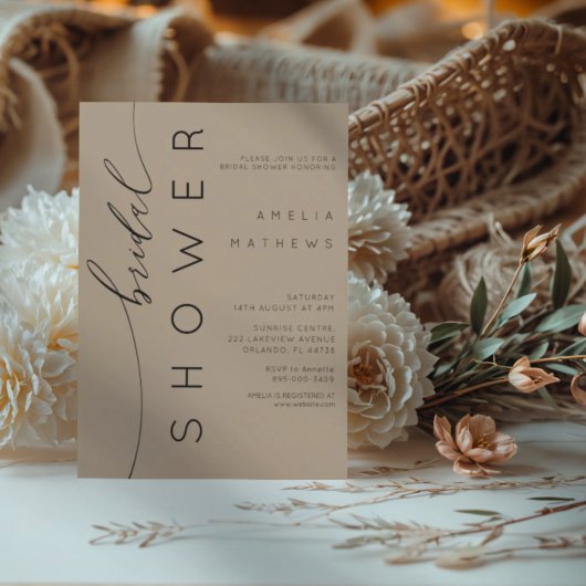 Modern Neutral Tan & Typography Bridal Shower  招待状