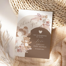 Modern Neutral Teddy Bear Baby Shower Balloons サンキューカード