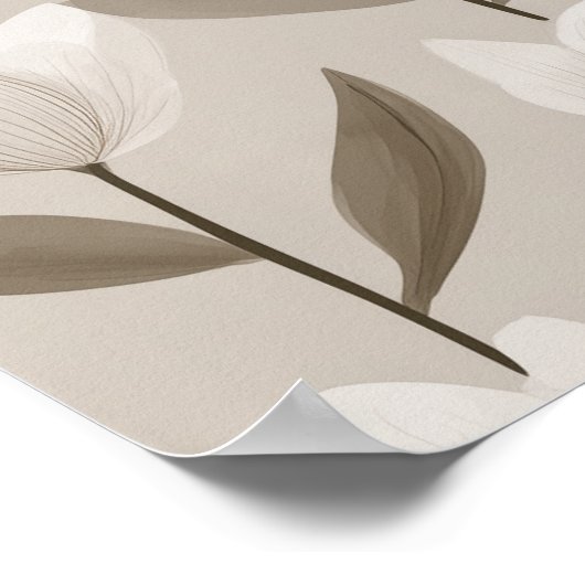 Modern Neutral Tulip Ivory Floral Pattern ポスター (角)