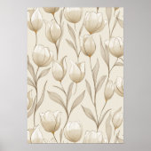 Modern Neutral Tulip Ivory Floral Pattern ポスター (正面)