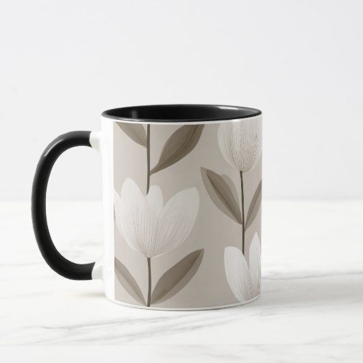 Modern Neutral Tulip Ivory Floral Pattern マグカップ (左)