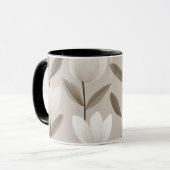 Modern Neutral Tulip Ivory Floral Pattern マグカップ (正面左)