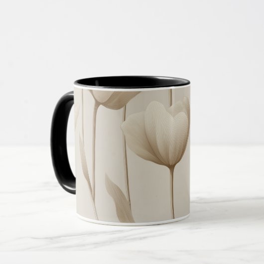 Modern Neutral Tulip Ivory Floral Pattern マグカップ (正面左)