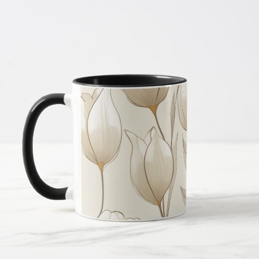Modern Neutral Tulip Ivory Floral Pattern マグカップ (左)