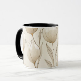 Modern Neutral Tulip Ivory Floral Pattern マグカップ