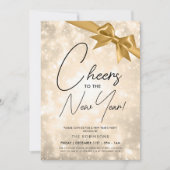 MODERN New Years Eve Gold Champagne Bokeh Gold Bow 招待状 (正面)