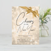 MODERN New Years Eve Gold Champagne Bokeh Gold Bow 招待状 (スタンド正面)