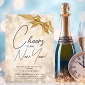 MODERN New Years Eve Gold Champagne Bokeh Gold Bow 招待状