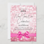 MODERN New Years Eve Party Blush Pink Bokeh Bow 招待状 (正面)