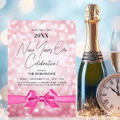 MODERN New Years Eve Party Blush Pink Bokeh Bow 招待状