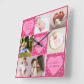 Modern Newborn Baby Personalized 6 Photo Collage  スクエア壁時計 (傾斜)
