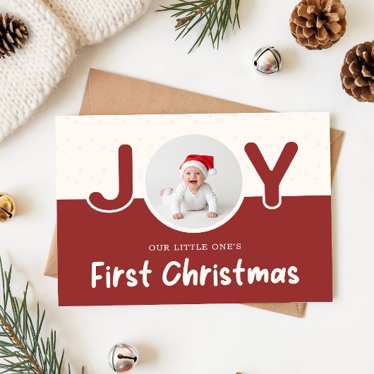 Modern Newborn Baby's First Christmas Two Photo シーズンカード