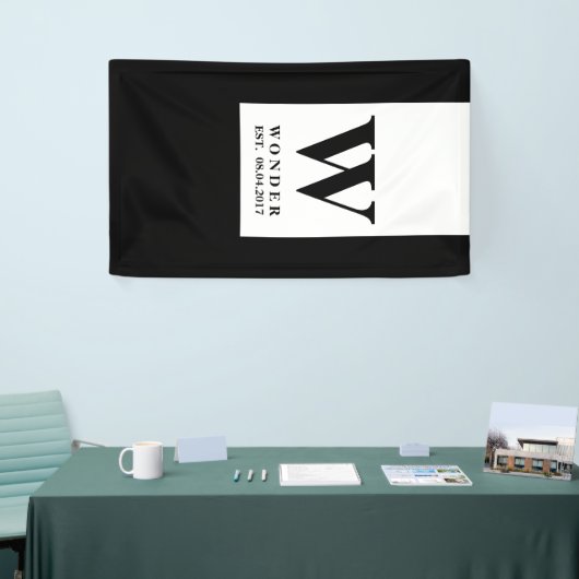 Modern Newly Wed Monogram | Black Minimalist Logo 横断幕 (トレードショー)
