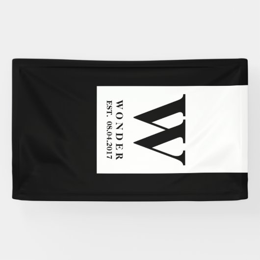 Modern Newly Wed Monogram | Black Minimalist Logo 横断幕 (横)
