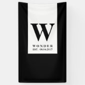 Modern Newly Wed Monogram | Black Minimalist Logo 横断幕 (縦)