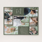 Modern Newlywed Photo Collage Names Monogram Text ジグソーパズル (横)