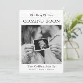 Modern Newspaper Black and White Pregnancy Reveal 案内状 (スタンド正面)