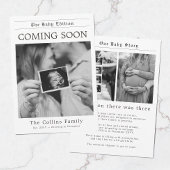 Modern Newspaper Black and White Pregnancy Reveal 案内状