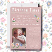 Modern Newspaper Flat Birth Announcement Card 案内状