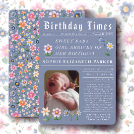 Modern Newspaper Flat Birth Announcement Card 案内状