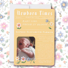 Modern Newspaper Flat Birth Announcement Card 案内状
