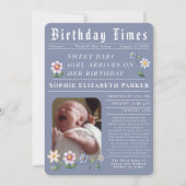 Modern Newspaper Flat Birth Announcement Card 案内状 (正面)