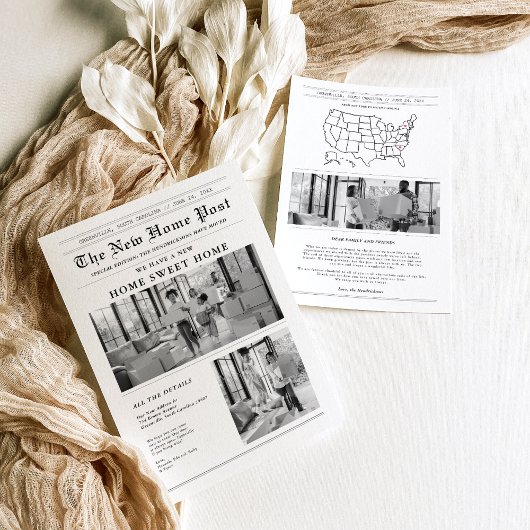 Modern Newspaper Moving Announcement 招待状