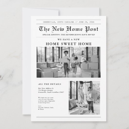 Modern Newspaper Moving Announcement 招待状 (正面)