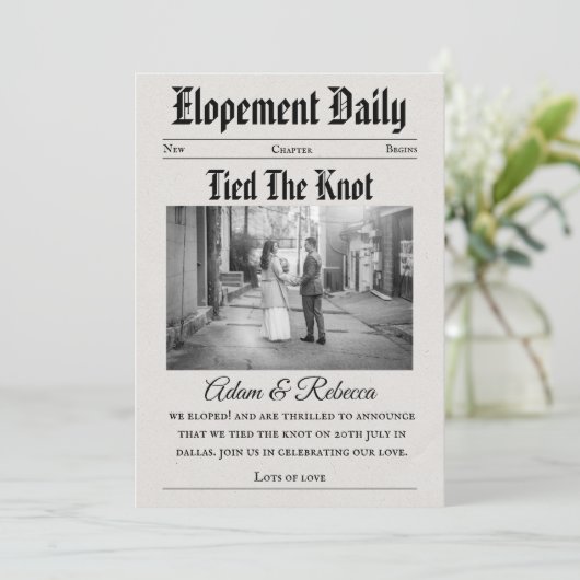 modern newspaper newlyweds elopement announcements 招待状 (スタンド正面)