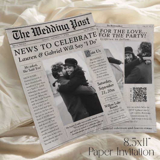 Modern Newspaper Paper Photo Wedding Invitation