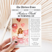 Modern Newspaper Photo 13th Birthday 招待状