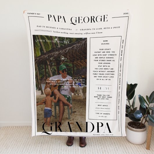 Modern Newspaper-Style Father’s Day Photo Blanket フリースブランケット