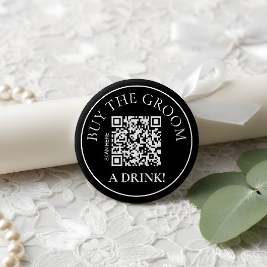 Modern Noir Buy the Groom a Drink QR Code 缶バッジ