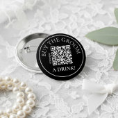 Modern Noir Buy the Groom a Drink QR Code 缶バッジ
