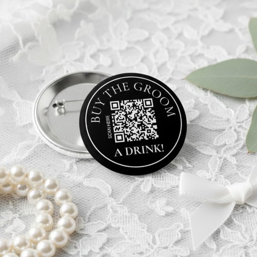Modern Noir Buy the Groom a Drink QR Code 缶バッジ