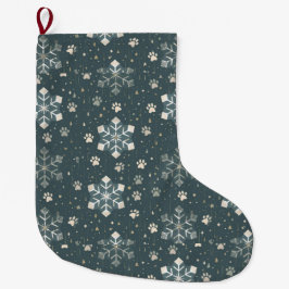 Modern Nordic Geometric Pet Stocking with Paws ラージクリスマスストッキング