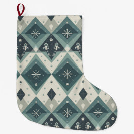 Modern Nordic Geometric Pet Stocking with Snow ラージクリスマスストッキング