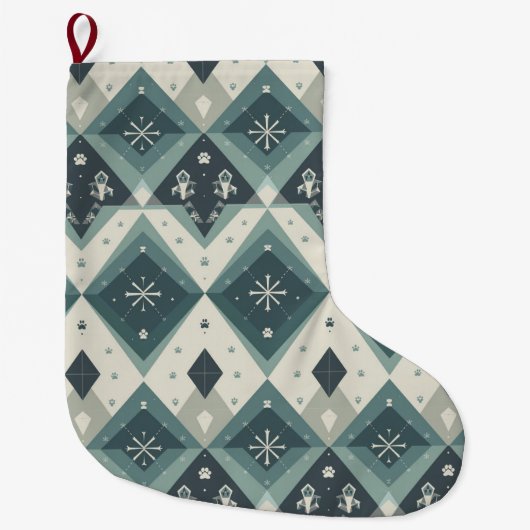 Modern Nordic Geometric Pet Stocking with Snow ラージクリスマスストッキング (正面)