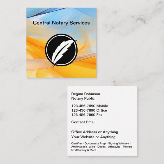 Modern Notary Public Unique Business Cards スクエア名刺 (正面/裏面)
