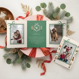 Modern Nutcracker Christmas Bow Ribbon Photo Frame 三つ折りクリスマスカード