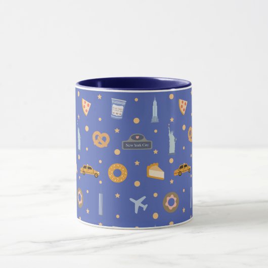 Modern NYC Icons & Landmarks Pattern Royal Blue  マグカップ (中央)
