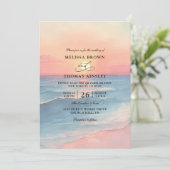 Modern Ocean Sunset Budget QR Code Wedding 招待状 (スタンド正面)