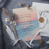 Modern Ocean Sunset Budget QR Code Wedding 招待状