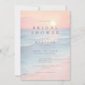 Modern Ocean Sunset Watercolor Beach Bridal Shower 招待状 (正面)