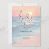 Modern Ocean Sunset Watercolor Beach Wedding 招待状 (正面)